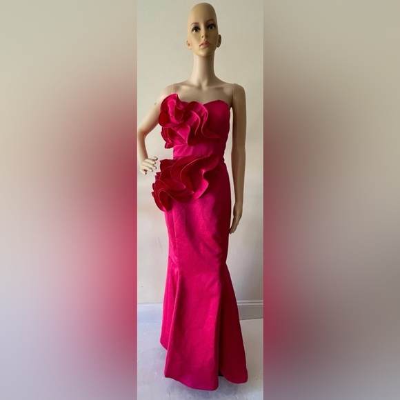 Pink Ruffle Sleeveless Sweetheart Mermaid Strapless Maxi Dress - Picture 1 of 10